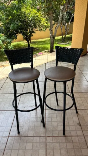 Par Banquetas Altas Flex Junco Tiffany Encosto Removível Cozinha (Areia)