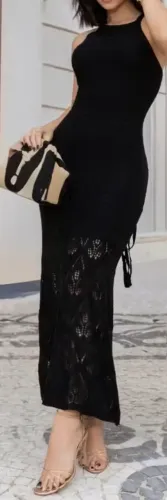 Vestido Preto Tricot longo com amarração nas costas