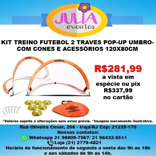 Kit Treino Futebol 2 Traves Pop-Up Umbro com Cones e Acessórios 120 x 80cm