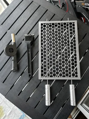 Kit grelha para churrasco 40x26cm + acendedor + escova