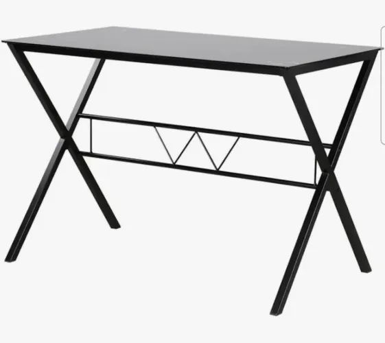 Mesa de escritório com tampo de vidro preta