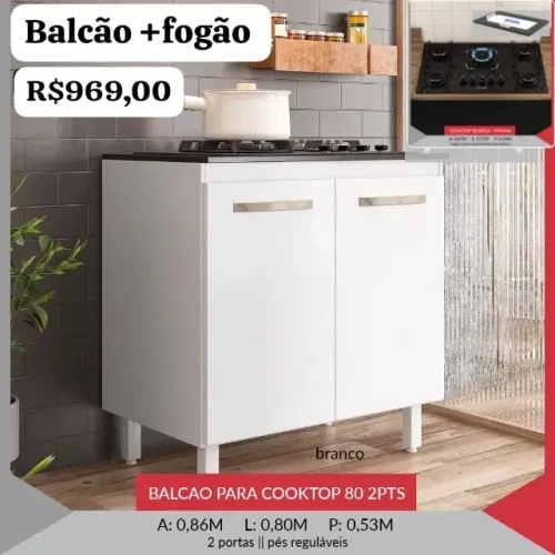 Fogão Cooktop Itatiaia + balcão fechado 80