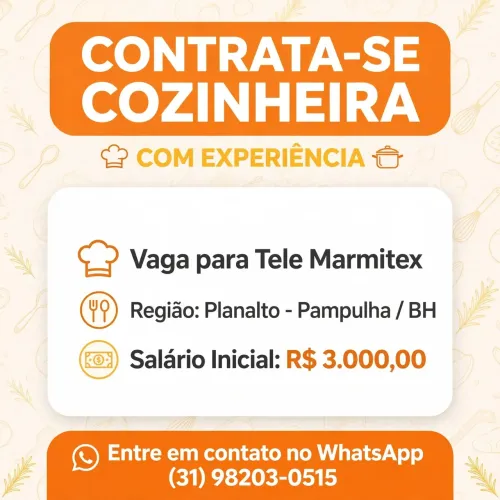 CONTRATA-SE COZINHEIRA COM EXPERIÊNCIA