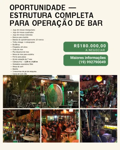 Oportunidade - Estrutura completa para operação de bar