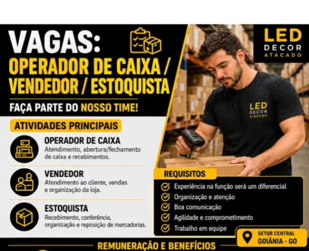 Vaga disponível para vendas e auxiliar de loja / VENDAS / E ESTOQUISTA