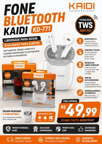 Fone bluetooth kaidi