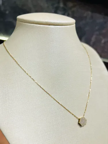 Cordão de ouro feminino cravejado ( LOJA FÍSICA )