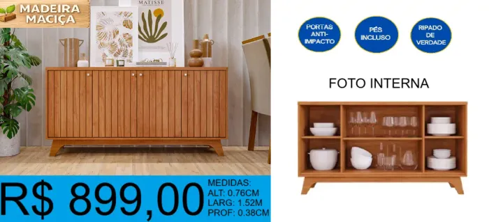 Aparador ripado de alta linha - Parcele em até 12x sem juros