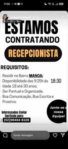Vaga para recepcionista 