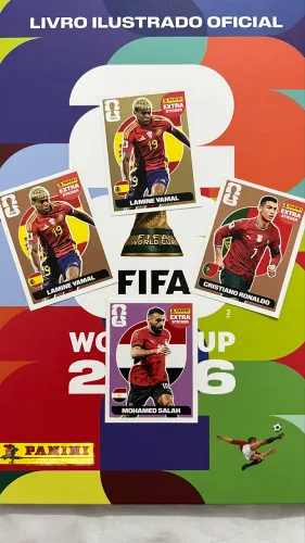 Figurinhas lendárias Cristiano Ronaldo bronze, Lamine Yamal bronze e ouro