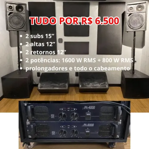 Sistema de som completo sub + voz + retorno