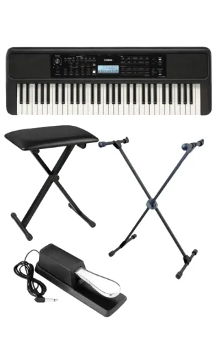 KIT TECLADO YAMAHA PSR-E383 + SUPORTE EM X + PEDAL SUSTAIN+BANQUETA