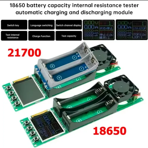 Testador de capacidade de Bateria 18650, 21700 e resistência.