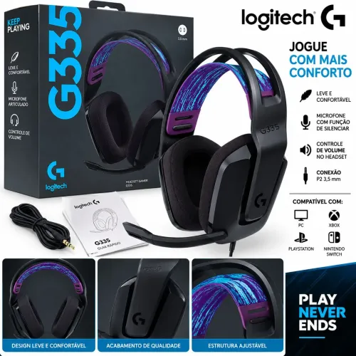 Headset Gamer Logitech G335 - Novo na Caixa - Xbox, PC e Playstation