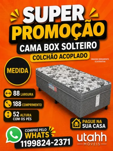 Cama box solteiro colchão acoplado na cama