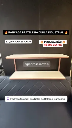 Bancada Industrial Prateleira Dupla Rose com Branco Nova Para Salão de Beleza