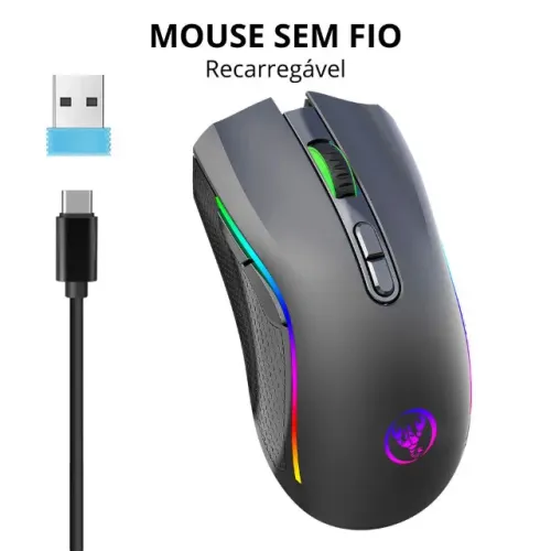 Mouse Gamer HXSJ T69 com RGB Recarregável