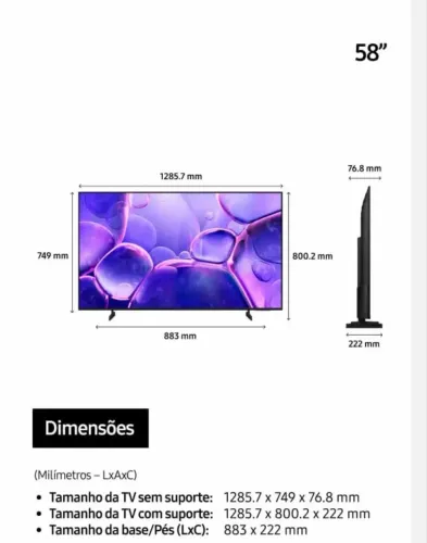 Vendo TV 58 polegadas Samsung com dois meses de uso