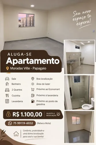 Apartamento 2 Quartos para Alugar no Moradas Ville - Papagaio