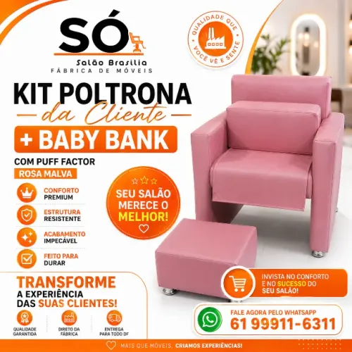 Transforme o Seu Salão com o Kit Poltrona da Cliente + Baby Bank Premium!