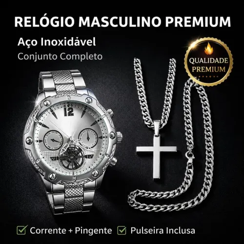 Kit Relógio +Corrente + Pulseira e Pingente 