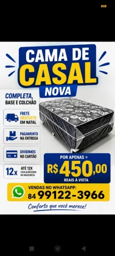 Cama nova, de casal, para roncar seu quarto.