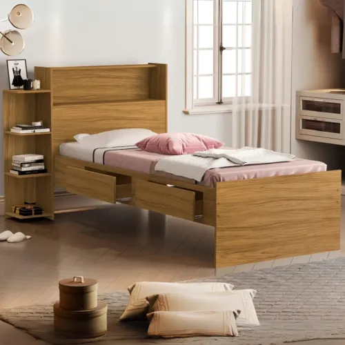 Cama solteiro com gavetas e baú Isa Nature Madec móveis - ENTREGA HOJE !!! 
