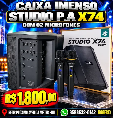 CAIXA IMENSO STUDIO P.A X74 COM 02 MICROFONES