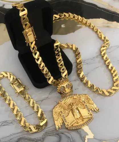 Cordão dubai S 8mm + Pingente premium + Pulseira/ linha luxo banhado a 13 camadas de ouro