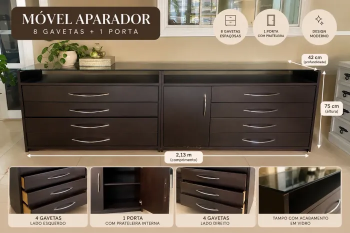 MÓVEL APARADOR / CÔMODA ? 8 GAVETAS + 1 PORTA