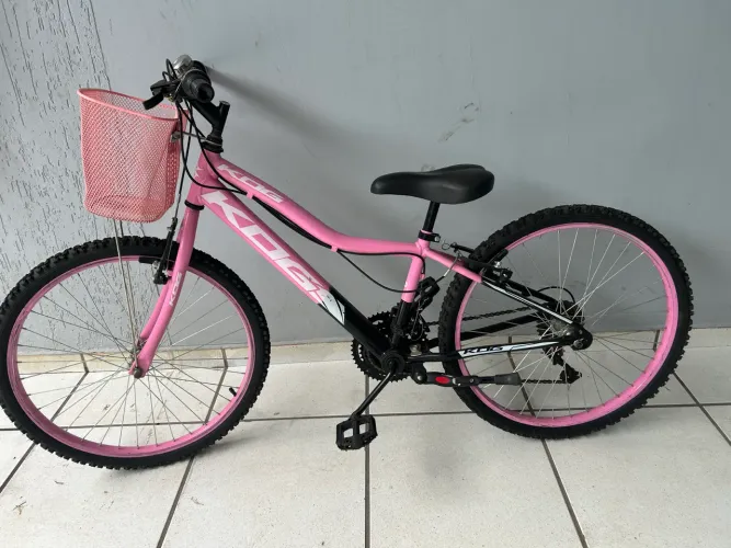 Bicicleta Infantil Feminina Aro 24 KOG Alumínio 18V Cestinha