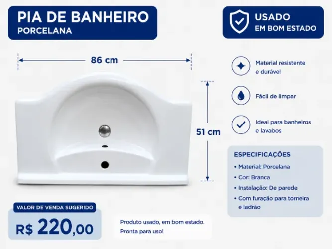 Pia de Banheiro em Porcelana