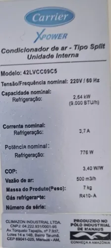 Ar Condicionado Carrier 9000 Btus