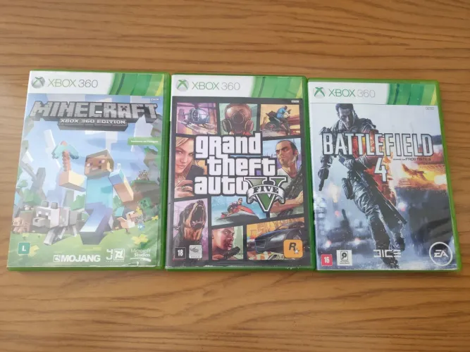 Kit com 3 jogos Xbox 360( Minecraft, GTA 5, Battlefield 4