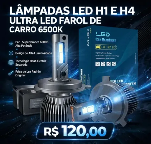 Lâmpadas Led H1 e H4 Ultra Led Farol De Carro 6500k