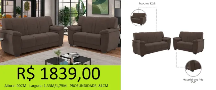 Sofá de 2 e 3 lugares - a pronta entrega
