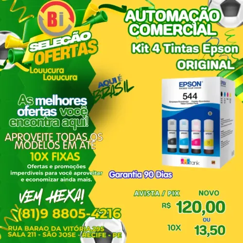 Tinta Epson L3250 L3210 T544 L3150 - Kit 04 Cores Tinta Mix