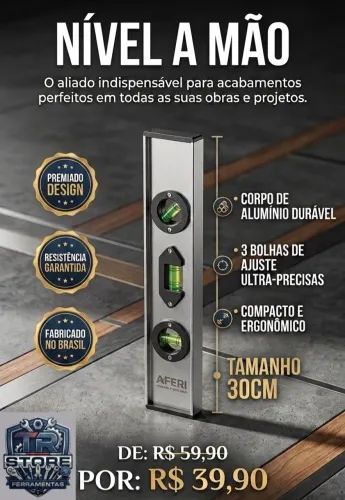 NIVEL A MÃO - 3 BOLHAS - 30CM - ALUMÍNIO