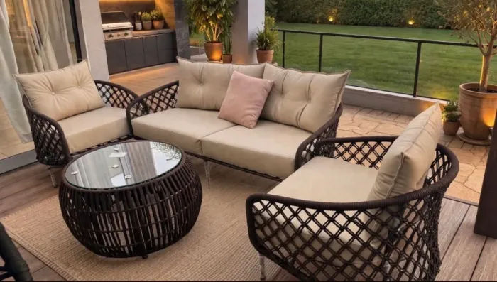Sofa aluminio corda nautica tecido pra sol e chuva