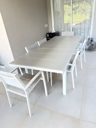 Mesa para Jardim Extensível Rentangular Alumínio 100x187/244cm Branca (6-10 Lugares)