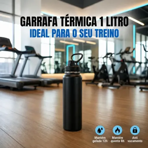Garrafa Térmica Água Esportiva 1L em Aço Inox 304, Mantém Gelado 12h Quente 8h, Tampa Anti