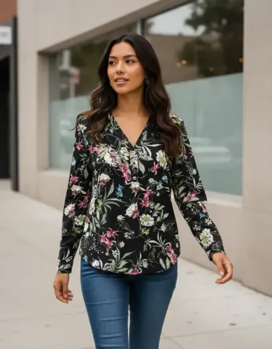 Blusa feminina floral em viscose
