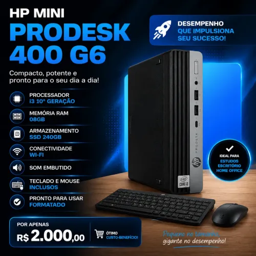 CPU mini HP deskpro 400 G6,08GB RAM,SSD 240GB,wifi,som,teclado,mouse