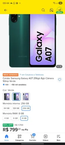 SAMSUNG  A07 128gb novo com nf