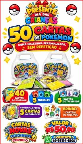 50 cartas Pokémon maletinha