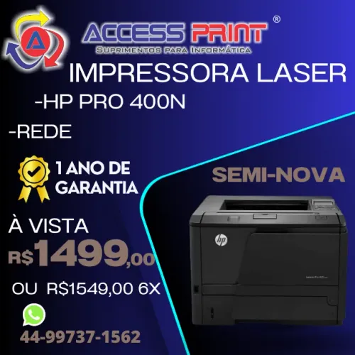 impressora laser hp pro400n possui rede 1 ano de garantia
