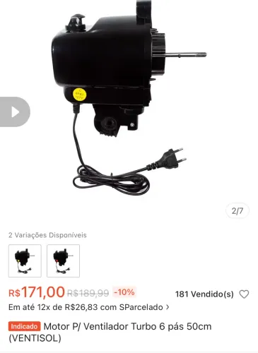 Motor ventilador turbo 50cm 6 pás 