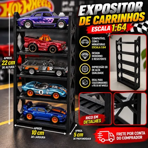 EXPOSITOR PARA 5 CARRINHOS 1:64 | ORGANIZADOR DE MINIATURAS | SUPORTE IMPRESSÃO 3D