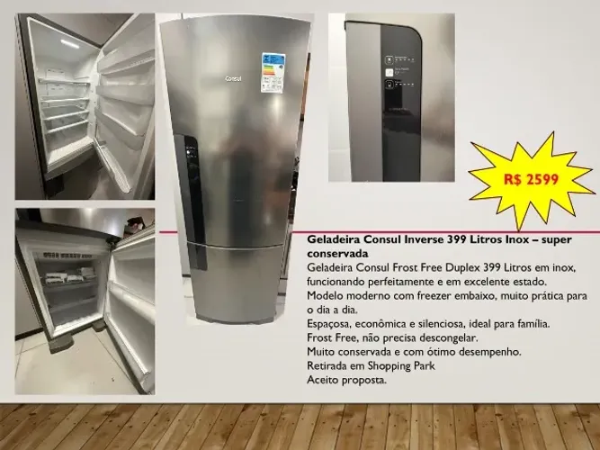 Geladeira Consul Inverse 399 Litros Inox - super conservada