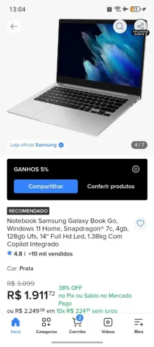 Notebook Galaxy Book Go Novo